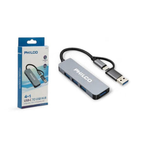 Adaptador 4 en 1 Philco USB-C a Puerto USB HUB 42184