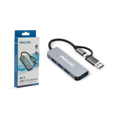 Adaptador 4 en 1 Philco USB-C a Puerto USB HUB 42184