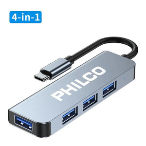 Adaptador 4 en 1 Philco USB-C a Puerto USB HUB 42184