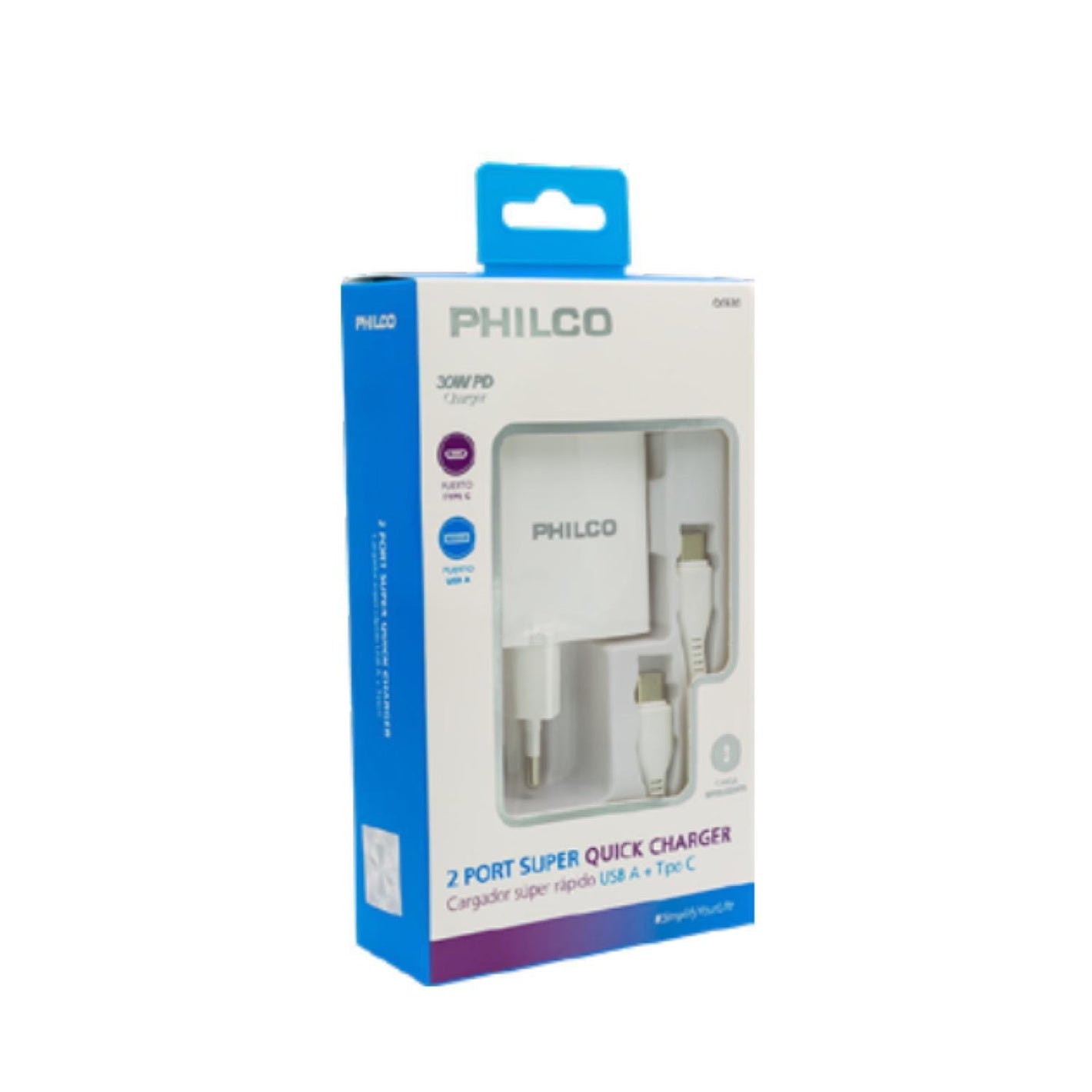 CARGADOR DE PARED SUPER RAPIDO 65W USB A Y TIPO C