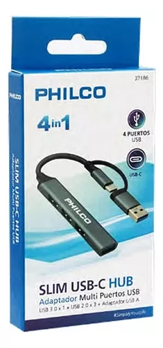 HUB Multipuertos USB PHILCO 4 EN 1 37186