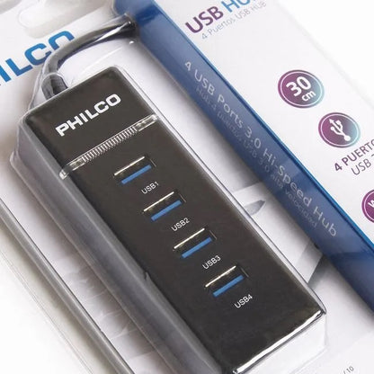 HUB Philco USB 3.0 de 4 Puertos Indicador de Luz